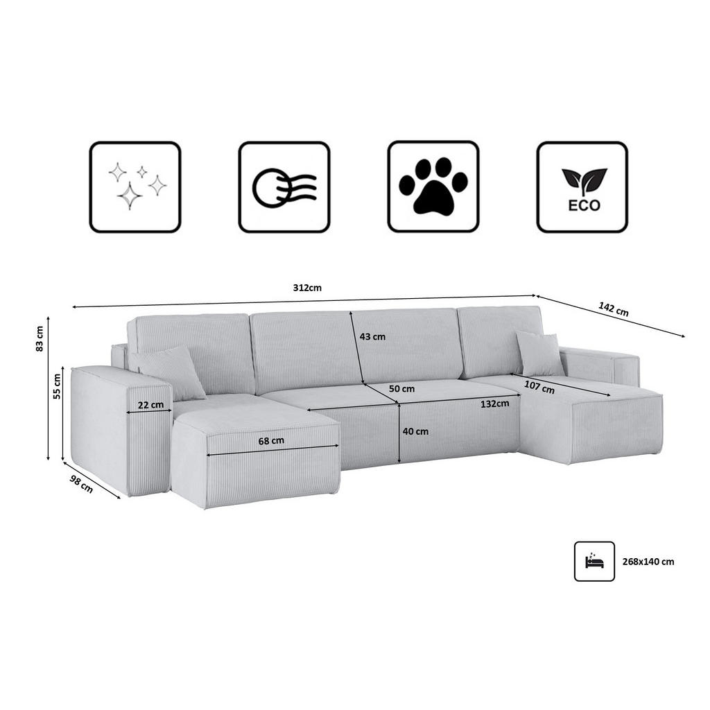 Thumbnail - Kaiser Möbel Ecksofa, Grau, Textil, 5-Sitzer, U-Form, 312x142 cm, Wohnzimmer, Sofas & Couches, Wohnlandschaften, Ecksofa...
