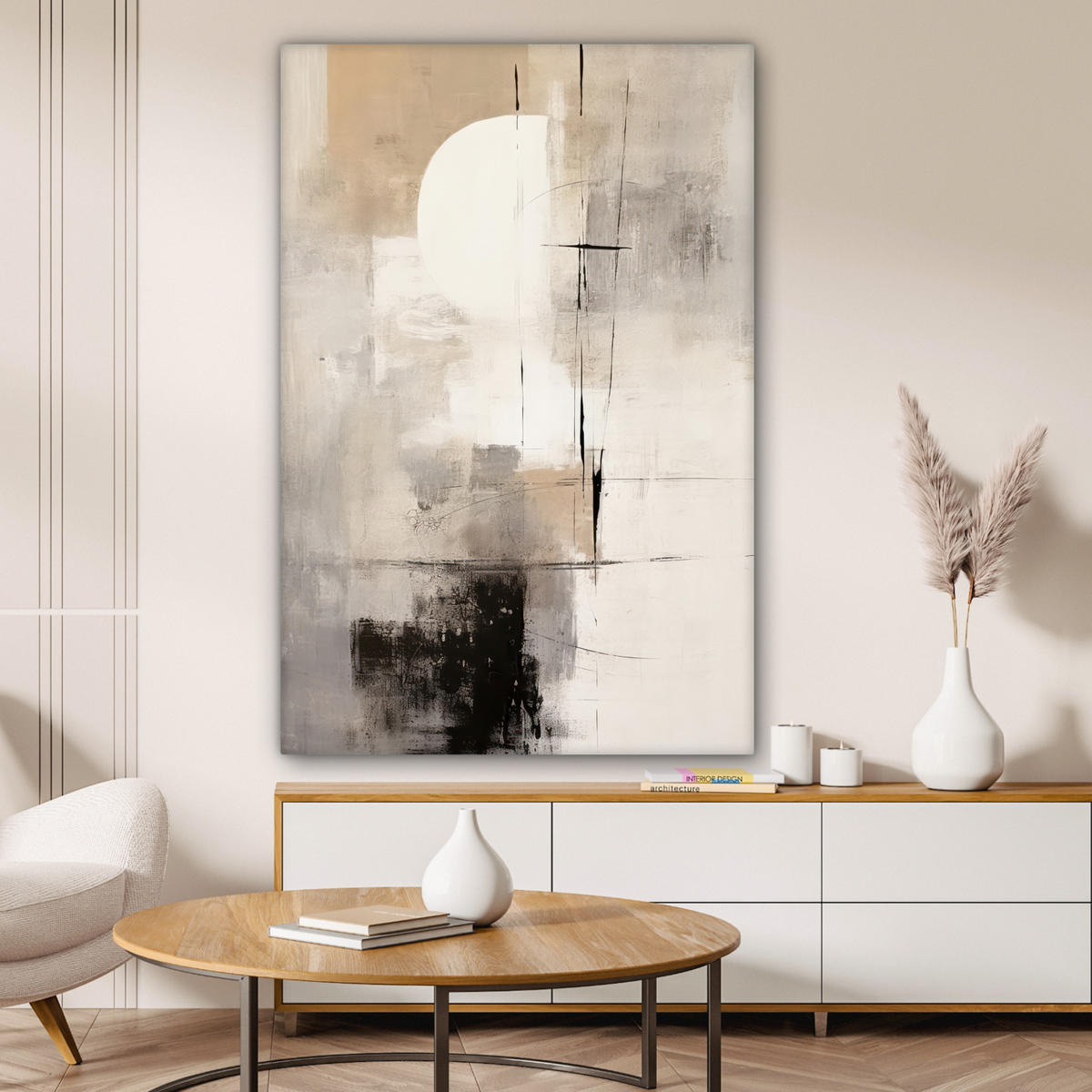 LEINWANDBILD Abstrakt - Kunst - Grau 90x140 cm - Hellgrau, Textil (90/140cm) - MuchoWow