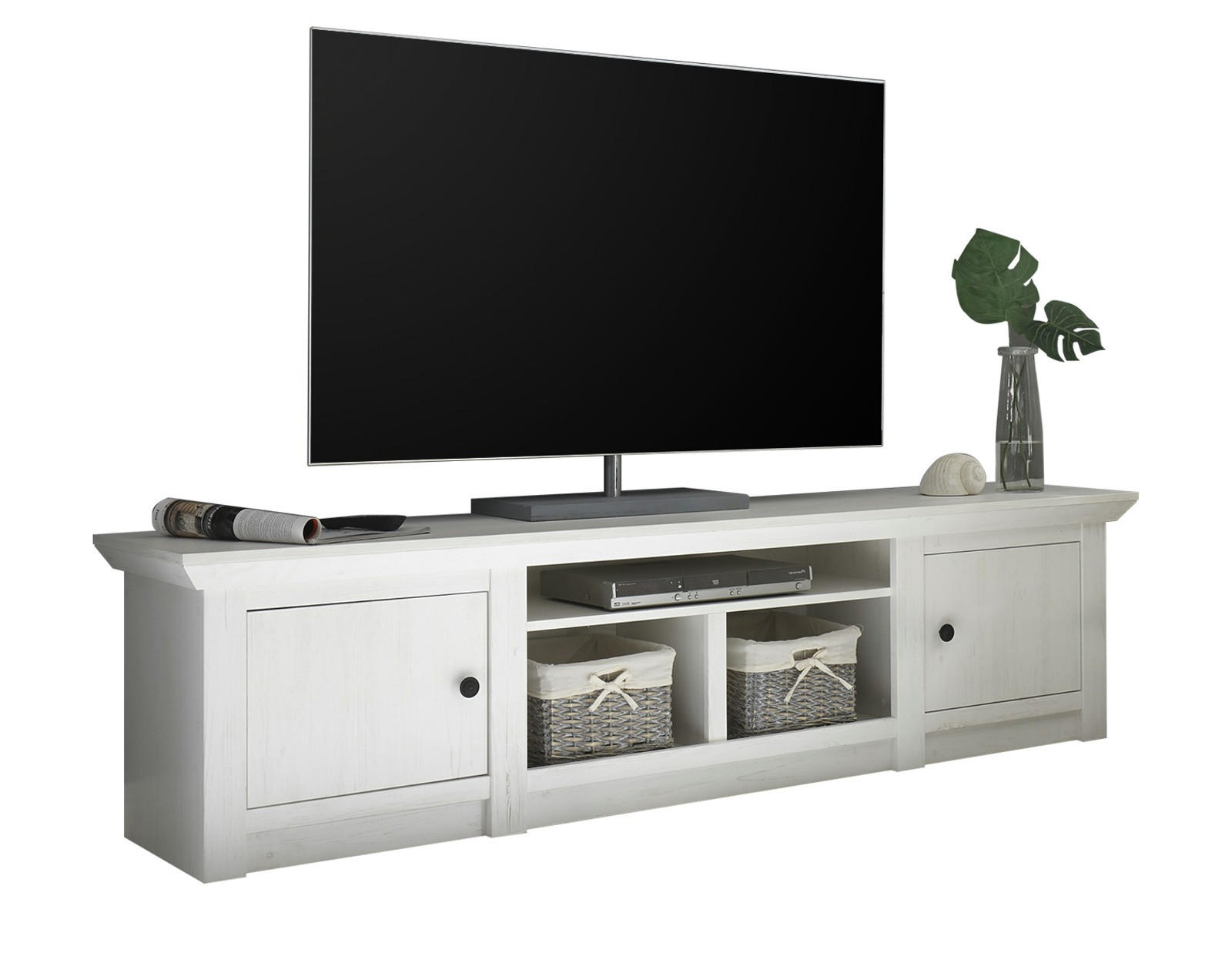 TV-LOWBOARD in Pinie weiß Landhaus 194 x 51 cm - Schwarz/Weiß, Holzwerkstoff/Metall (194/51/45cm) - Furn.Design