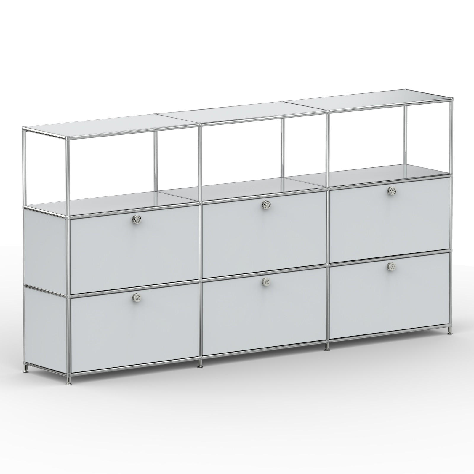 HOCHSCHRANK, 3 offene Fächer, 6 Klappen, Breite 227 cm, Lichtgrau - Chromfarben/Silberfarben, Metall (40/118/227.2cm) - Versee