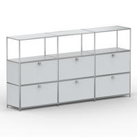 HOCHSCHRANK, 3 offene Fächer, 6 Klappen, Breite 227 cm, Lichtgrau - Chromfarben/Silberfarben, Metall (40/118/227.2cm) - Versee