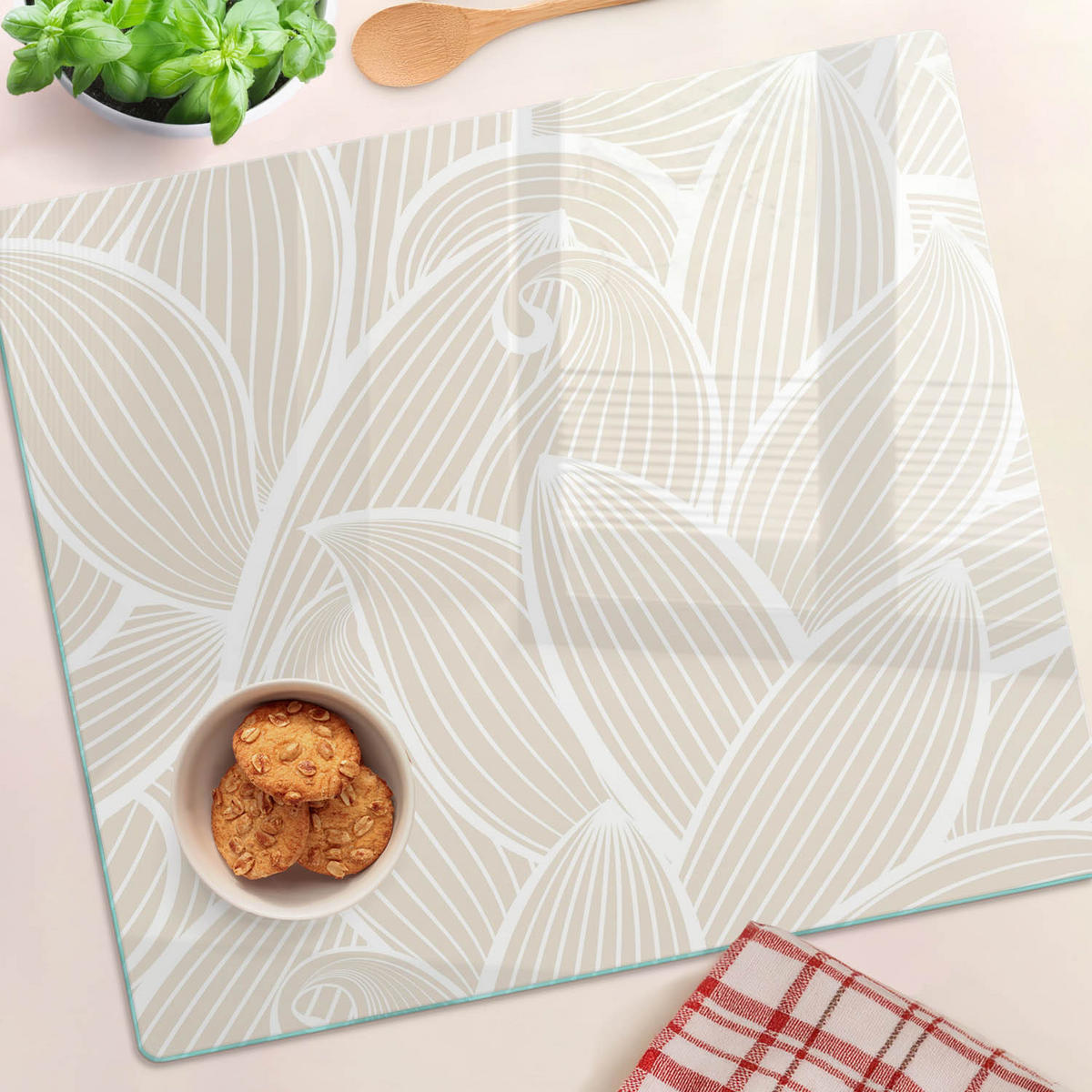 GLASPLATTE 60x52 cm Blattmuster - Beige, Glas (60/0.4/52cm) - TULUP