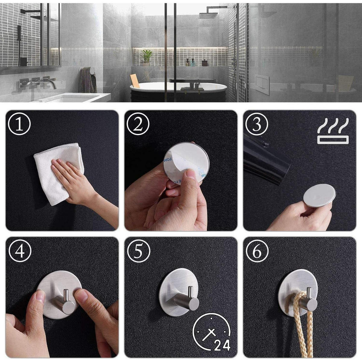 HANDTUCHHAKEN 4-teiliges Set Edelstahl rostfrei selbstklebend - Silberfarben, Metall (5/2.8/5cm)