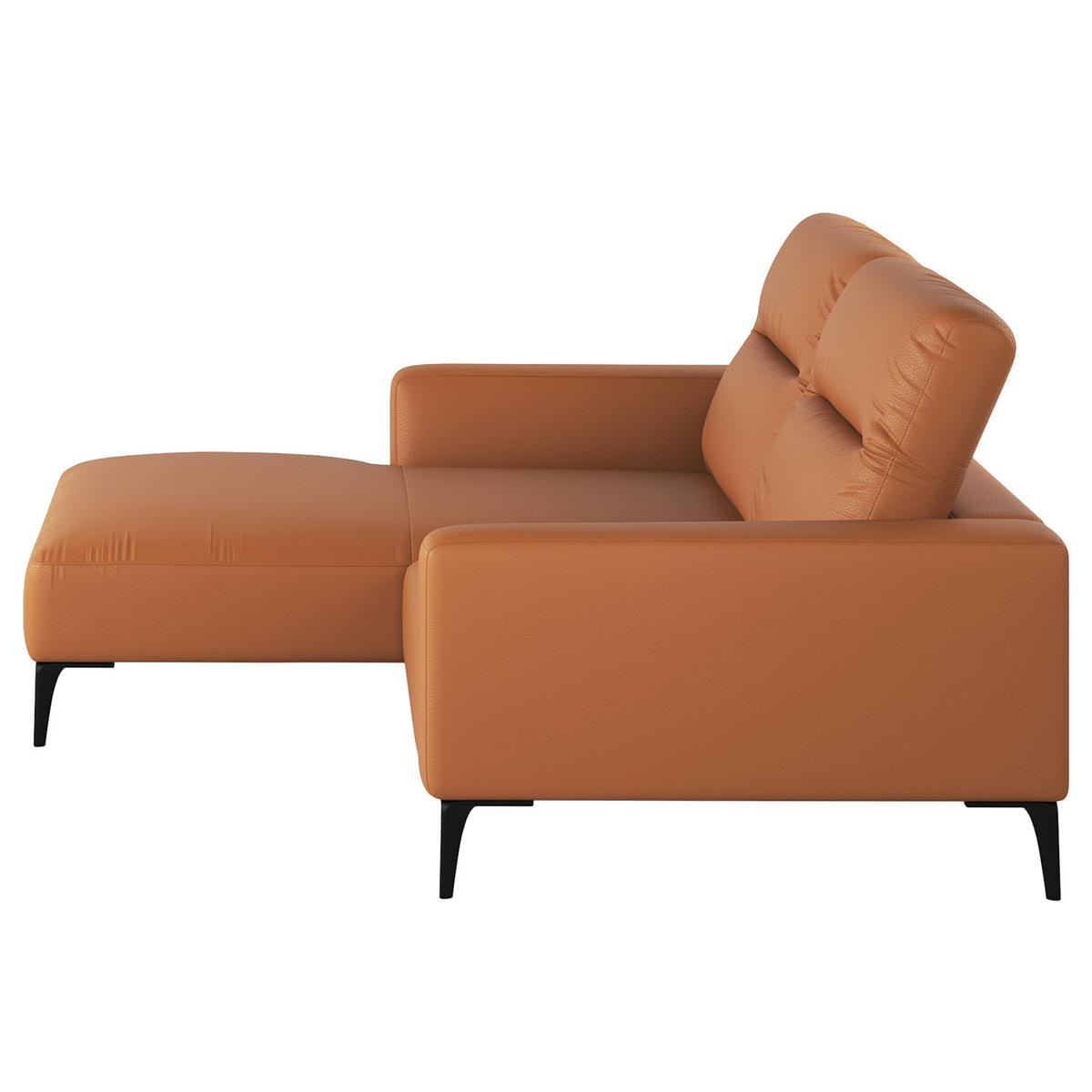 1,5-SITZER ECKSOFA mit Longchair - Cognac/Schwarz, Leder/Metall (232/180cm) - home24