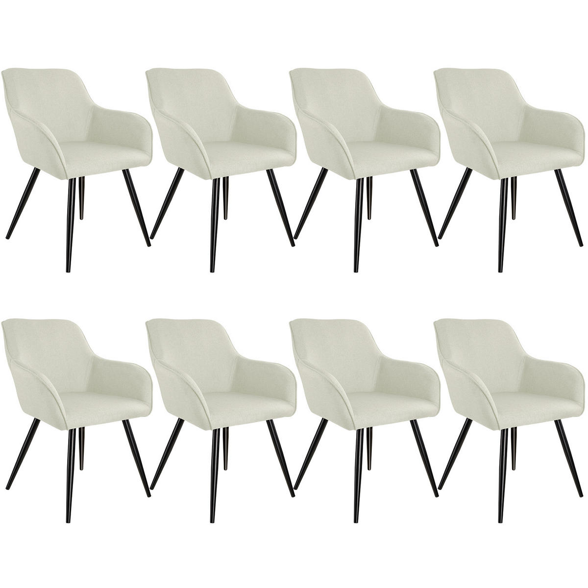 ESSZIMMERSTUHL 8er Set Marilyn 58 x 62 x 82 cm crème/schwarz - Creme/Schwarz, Textil (58/82/62cm) - tectake