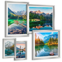 BILDER SET 5er Set - 50x50 cm & 20x30 cm & 40x60 cm Silberner Rahmen - Spiegelung des Waldes in Bergseen - Silberfarben, Kunststoff (40/60cm) - TULUP