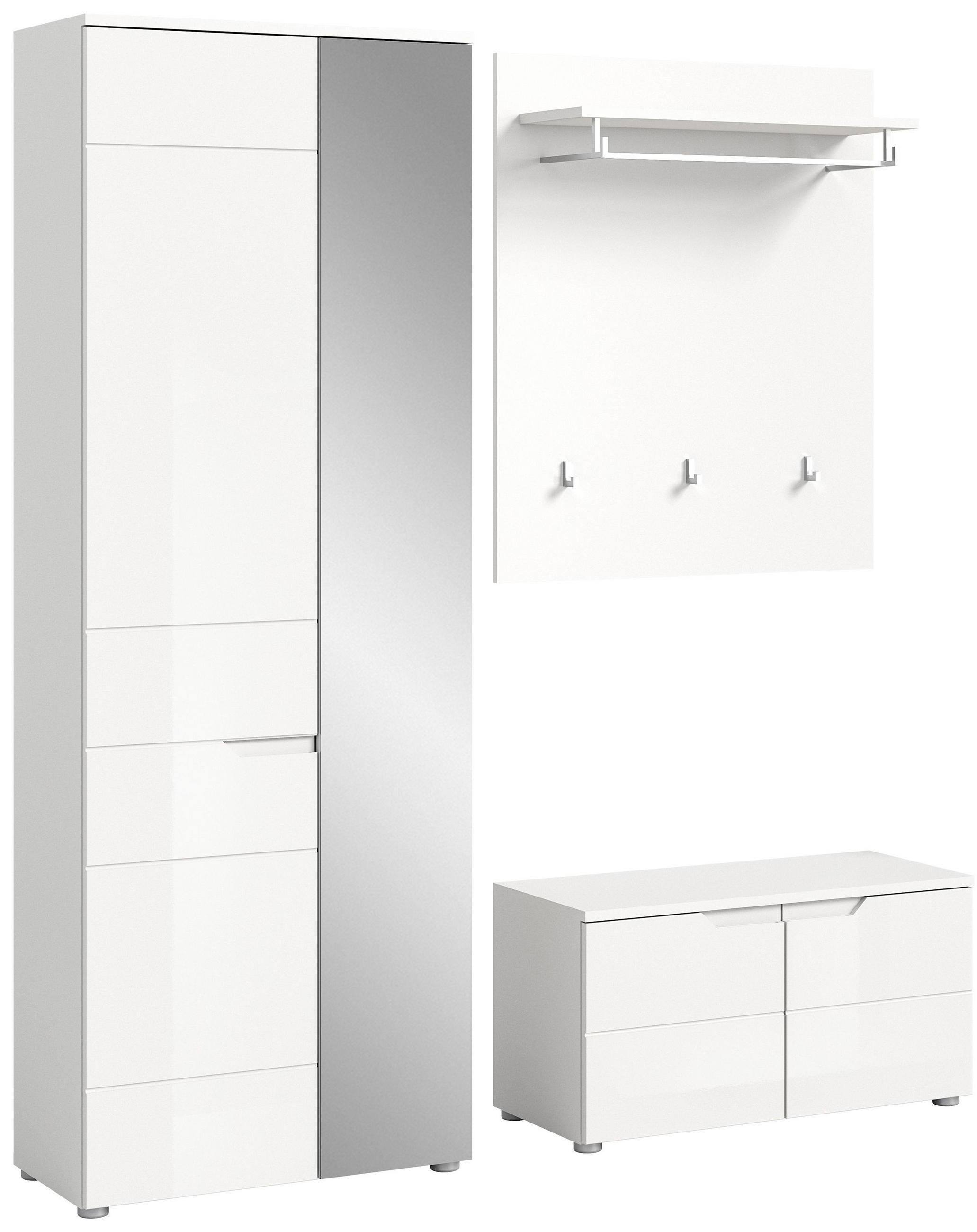GARDEROBEN-SET SOLERO 3-tlg. (B/H/T: ca. 163/193/37 cm) in Weiß/weiß hochglanz - Weiß, Holzwerkstoff (163/193/37cm)
