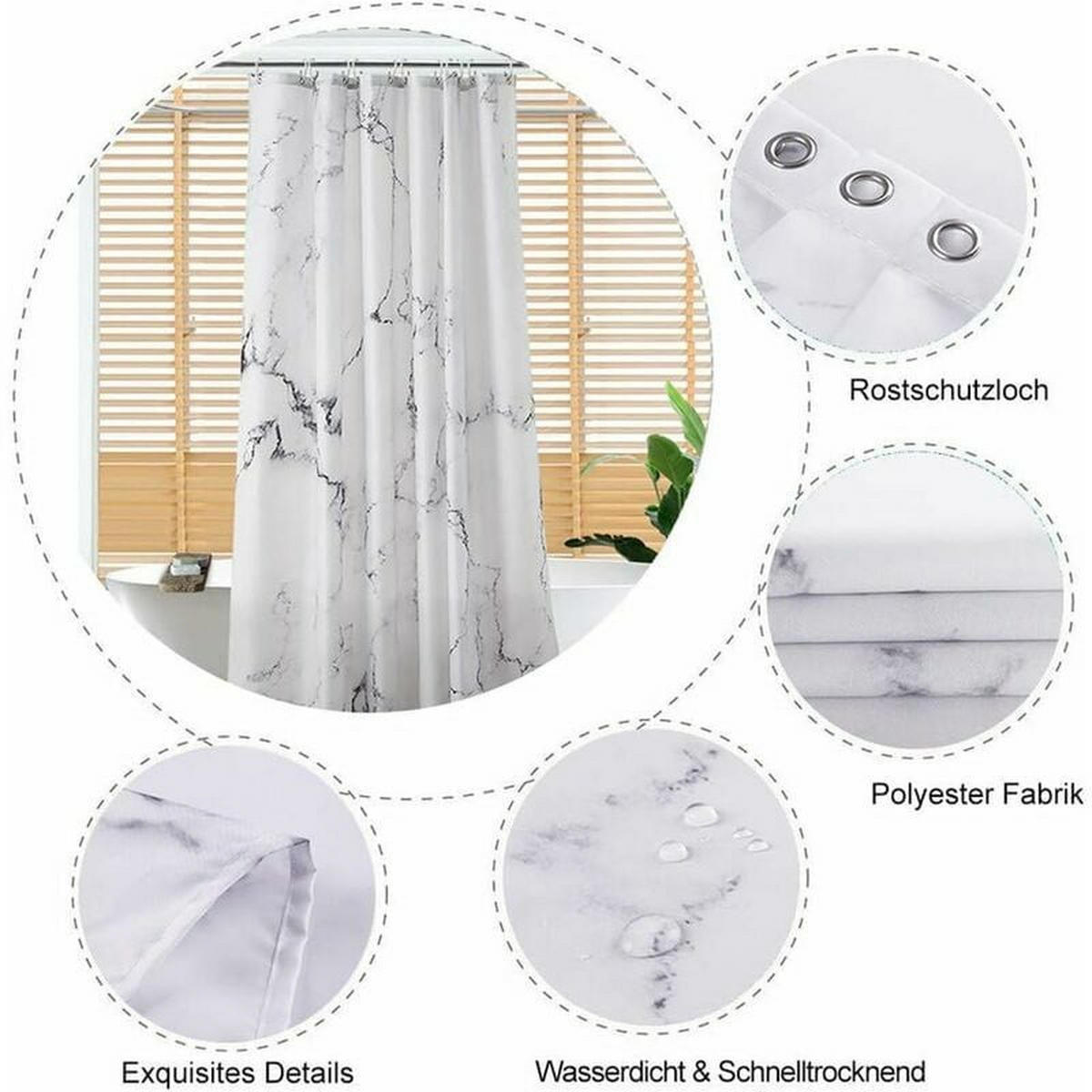 DUSCHVORHANG Polyester 180 x 200 cm Marmor Muster wasserdicht waschbar mit Saum - Multicolor, Textil (200/200cm) - MCBOSON