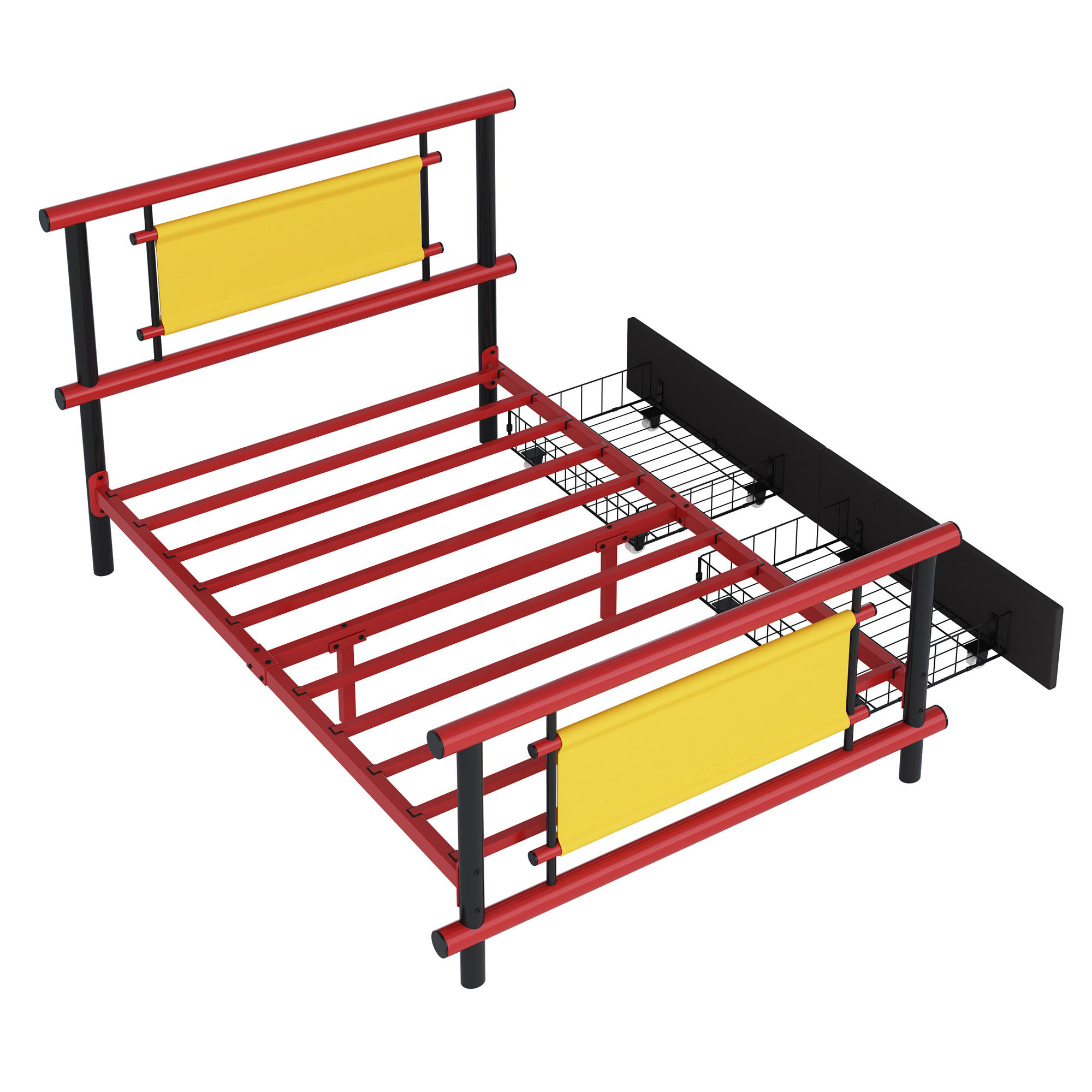 METALLBETT 90/200 cm Rot mit 2 Schubladen - Rot, Metall (90/200cm) - Oxeza