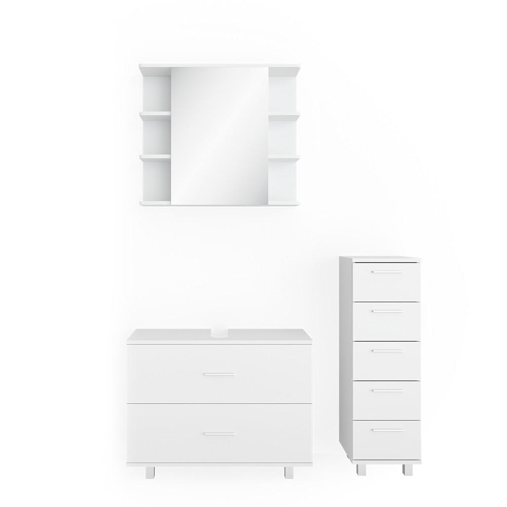 BADMÖBEL-SET Ilias Weiß 3 Teile, mit Unterschrank 80 cm - Weiß, Holzwerkstoff (80/60/33cm) - Vicco