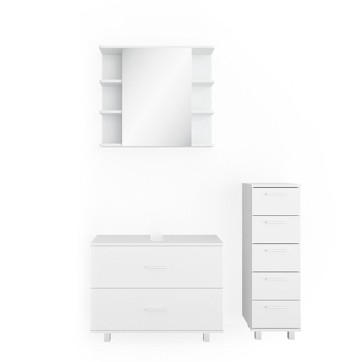 BADMÖBEL-SET Ilias Weiß 3 Teile, mit Unterschrank 80 cm - Weiß, Holzwerkstoff (80/60/33cm) - Vicco