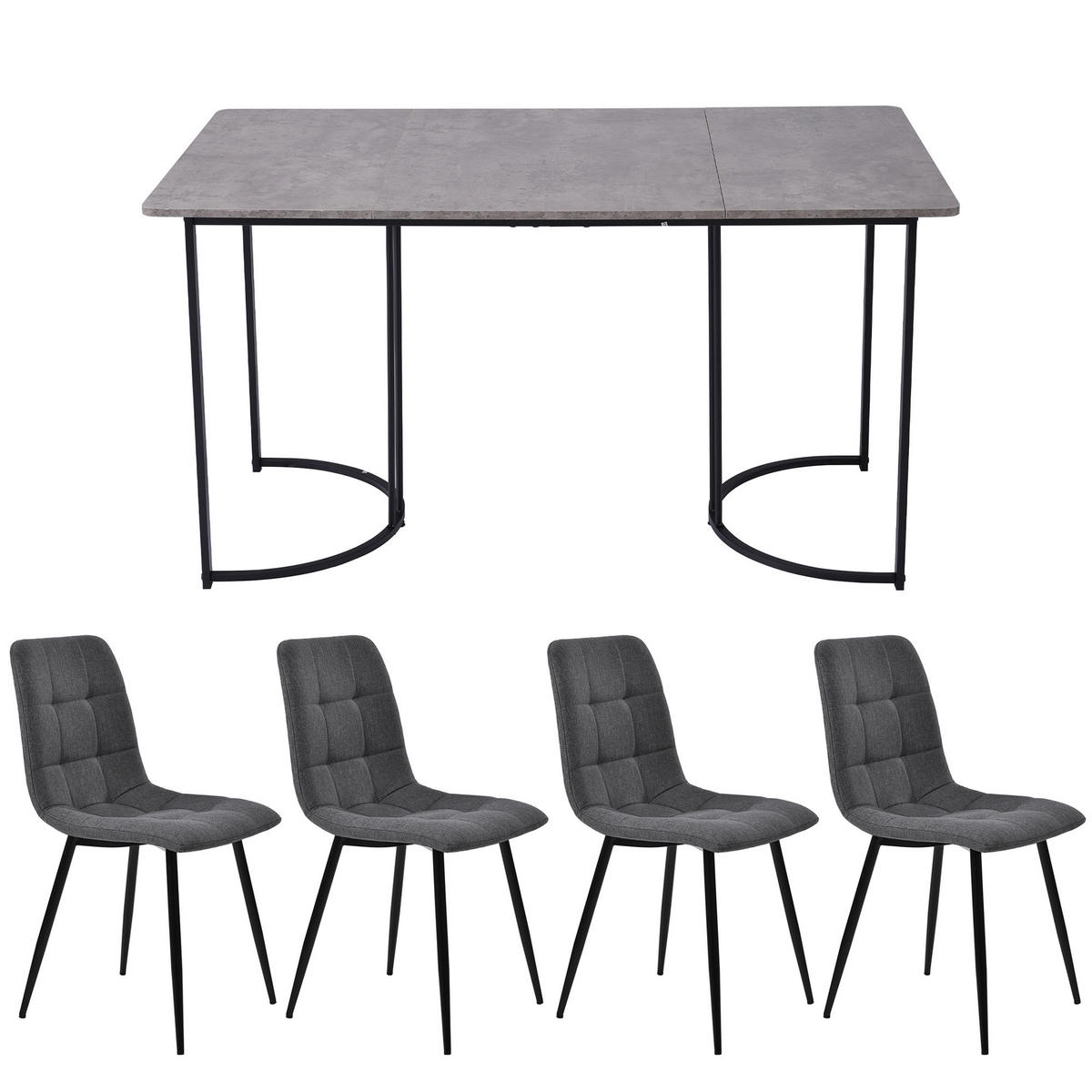 ESSGRUPPE Esstisch 4 Stühle MDF Grau Dunkelgrau 140x80cm - Grau, Holzwerkstoff (140/75/80cm) - FLIEKS