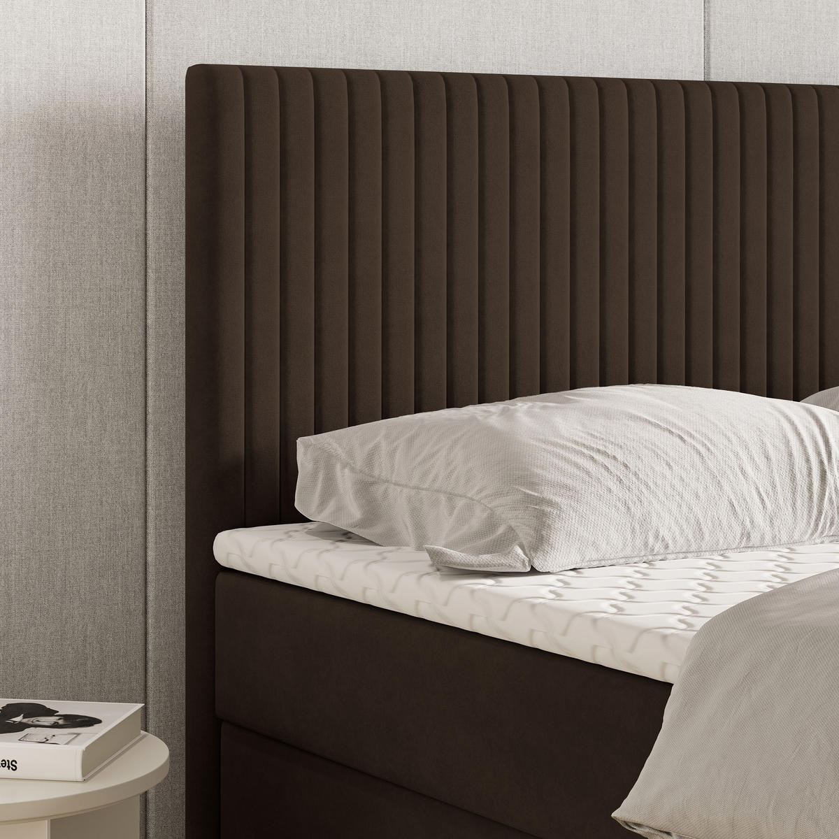 BOXBETT TERVAN 160x200 cm mit Matratze und Topper - Braun - Braun, Holz (160/200cm) - MASSENO