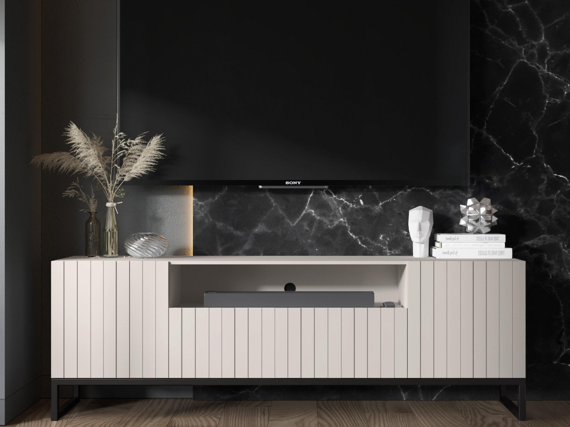 TV-SCHRANK Elpis2 Kaschmir Matt mit Metallrahmen Glamour 150 cm - Kaschmir, Holzwerkstoff (150/51.5/36.5cm) - Meble Lindner