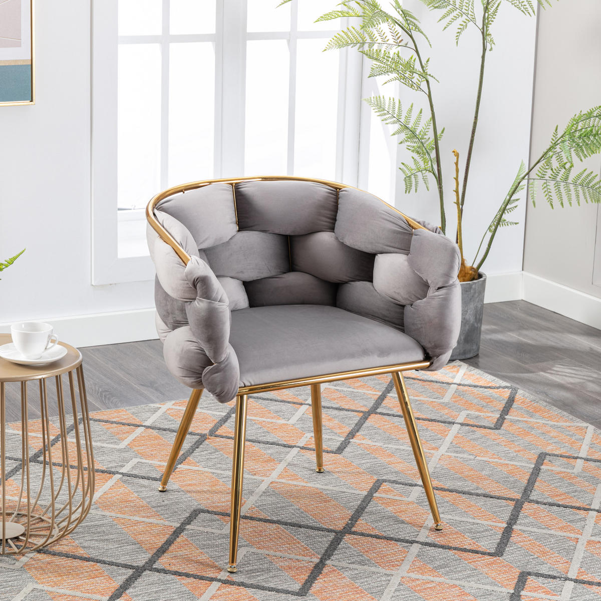 SESSEL Samt Grau mit Metallgestell für Schlafzimmer, Wohnzimmer, Esszimmer - Grau, Textil/Metall (73/75/56cm) - WISHDOR