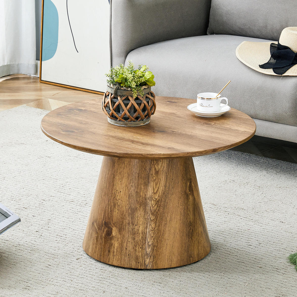 BEISTELLTISCH-SET rund aus MDF in Holzoptik, 50/48 cm & 60/35 cm - Naturfarben, Holzwerkstoff (50/50/48cm) - BEAOK