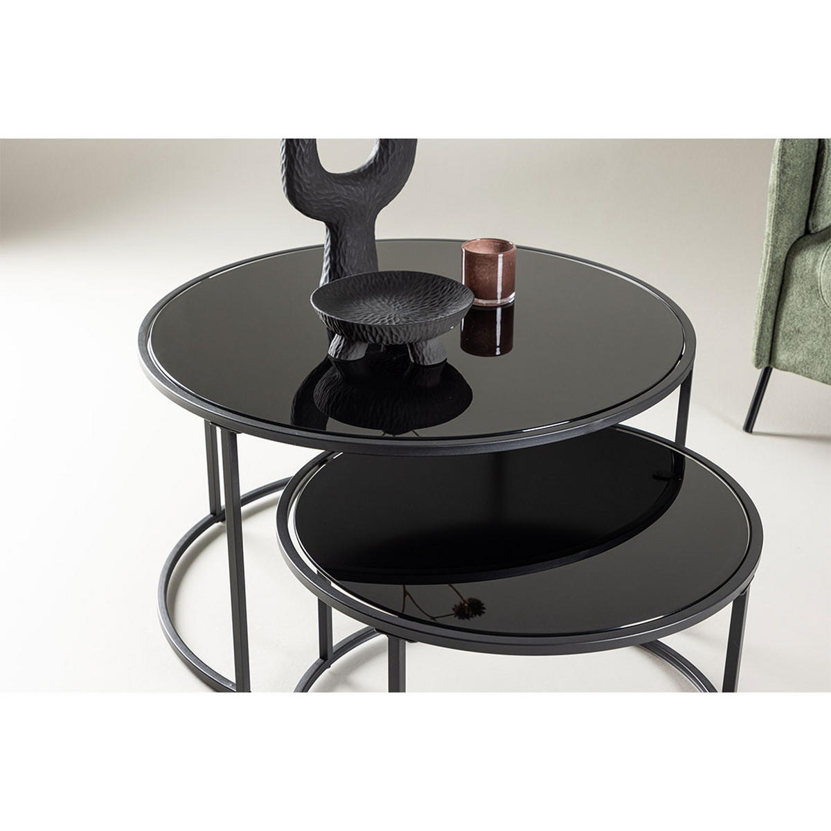 COUCHTISCH 2-Tlg., Twin, Schwarz, Metall, 80 x 80 x 44 cm - Schwarz, Metall (80/80/44cm) - ebuy24