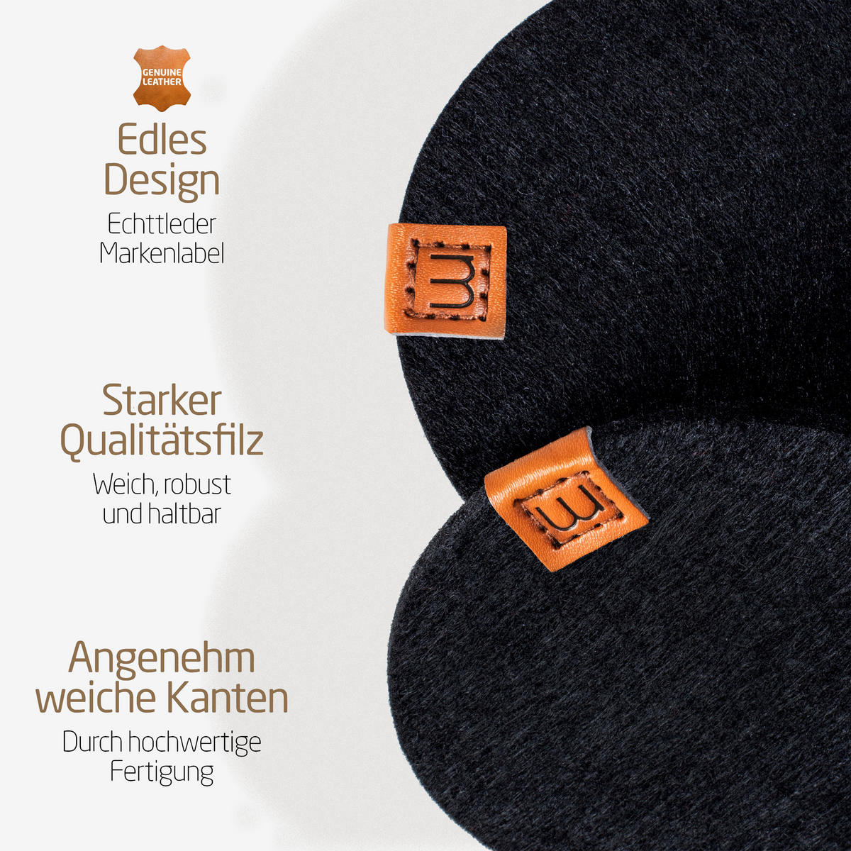 GLASUNTERSETZER mit Lederlabel 10er-Set - Schwarz, Textil (10/10cm) - Miqio Design