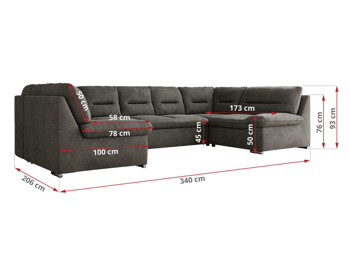 WOHNLANDSCHAFT COMODO U Dunkelgrau Velvet - Dunkelgrau/Silberfarben, Textil/Metall (340/93/206cm) - MKS