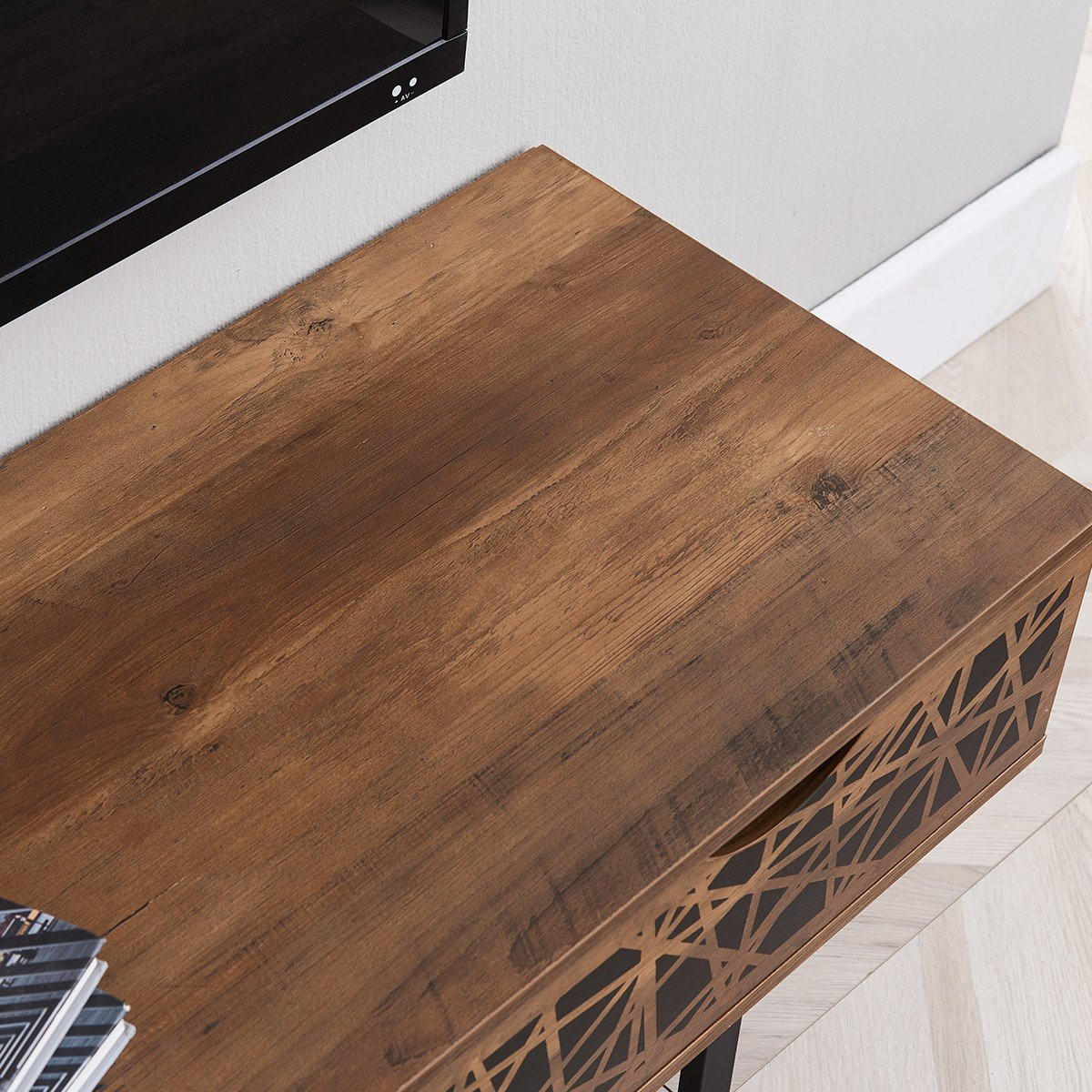 TV-MÖBEL mit 2 Schubladen und Ablage im Holzdekor L140 cm - Anaëlle - Nussbaumfarben, Holzwerkstoff (39/43/140cm) - Calicosy