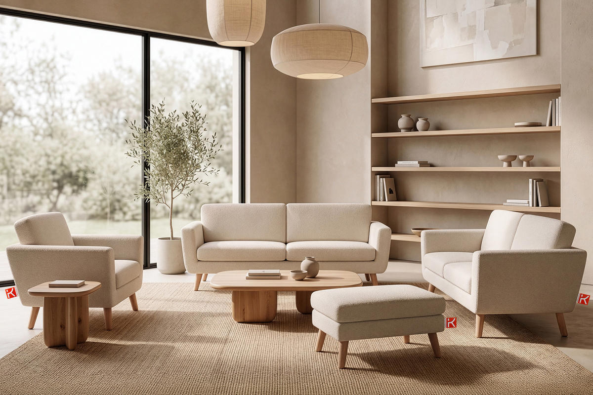 3-SITZER-SOFA TAGIO mit Armlehnen, Creme - Creme/Braun, Buchenholz/Textil (88/80/190cm) - KONSIMO®