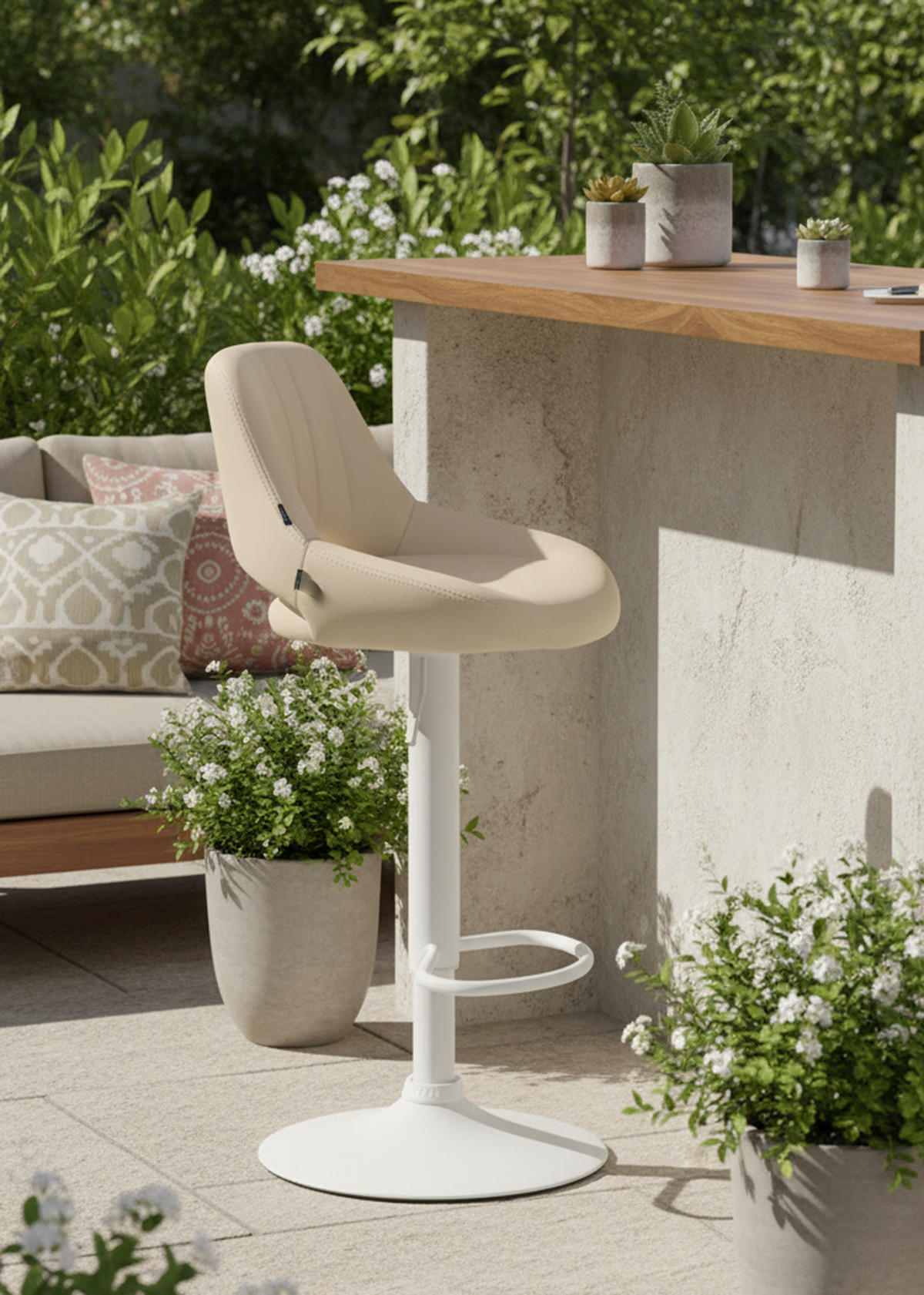 BARHOCKER 2er Set Milos Kunstleder W creme - Naturfarben/Weiß, Kunststoff/Metall (47/106/48cm) - TPFLiving