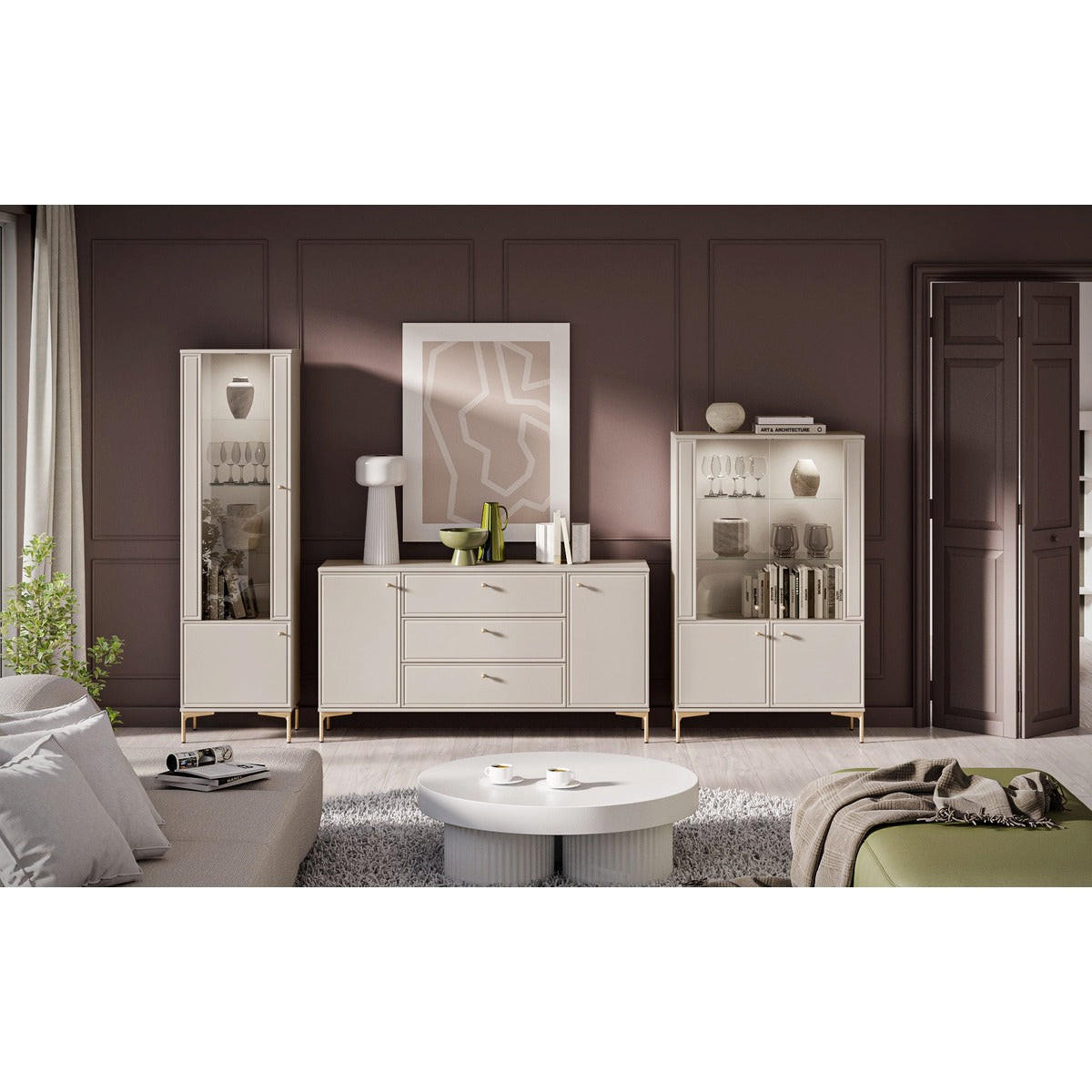 WOHNZIMMER Set 3-tlg. – Sandro – Kaschmir - Sandfarben/Kaschmir, Holzwerkstoff (160/85/40cm) - hi-markt