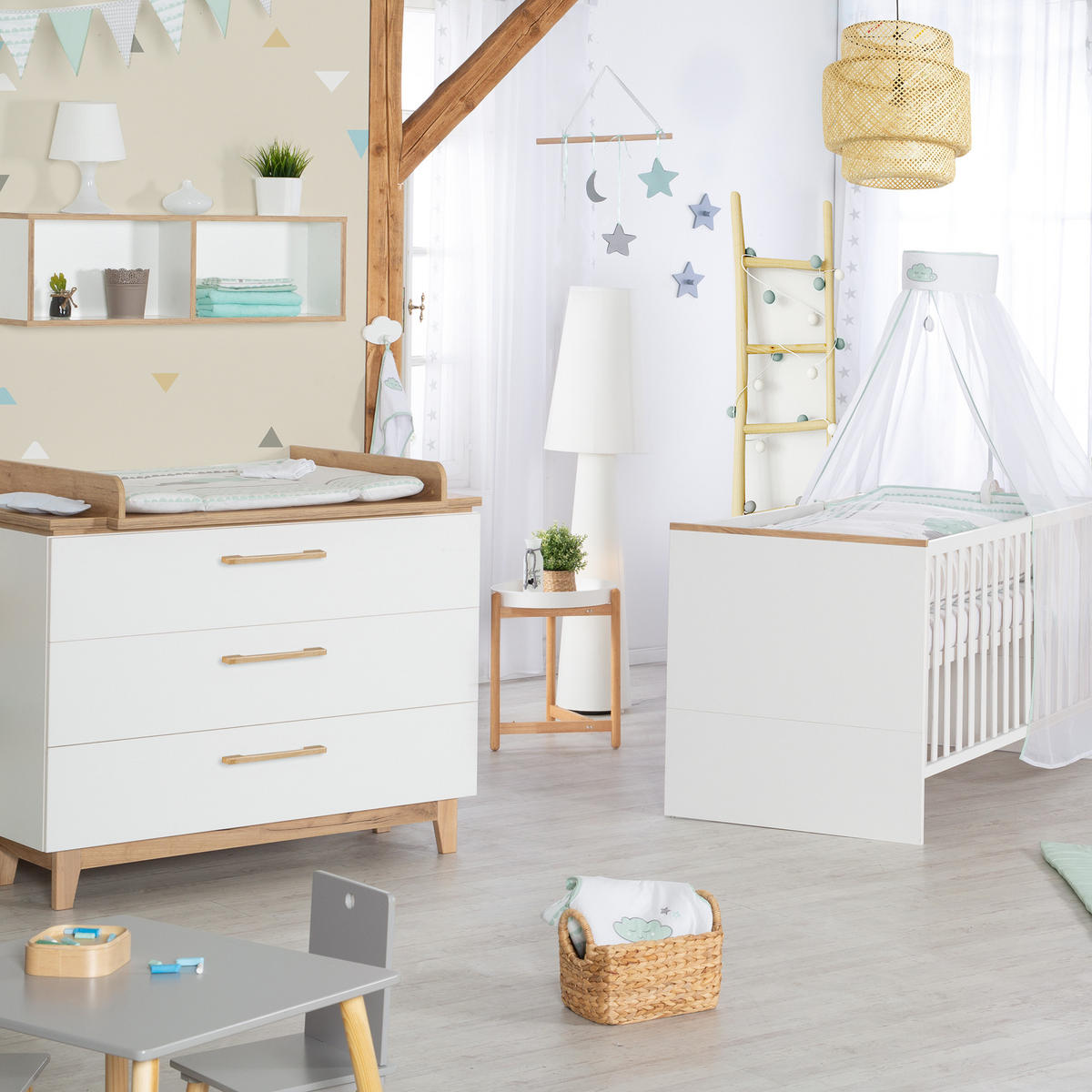BABYZIMMER-SET Finn, 3-teilig - Weiß, Holzwerkstoff (76/82.5/144cm) - Roba