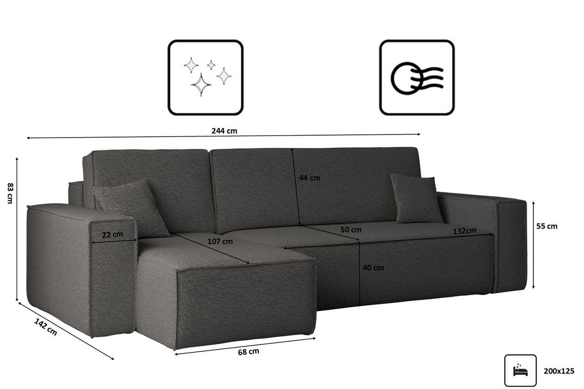 ECKSOFA Mit Schlaffunktion Und Bettkasten L-Form BEST Stoff Abriamo Graphit Links - Graphitfarben, Holz/Textil (142/244cm) - Kaiser Möbel