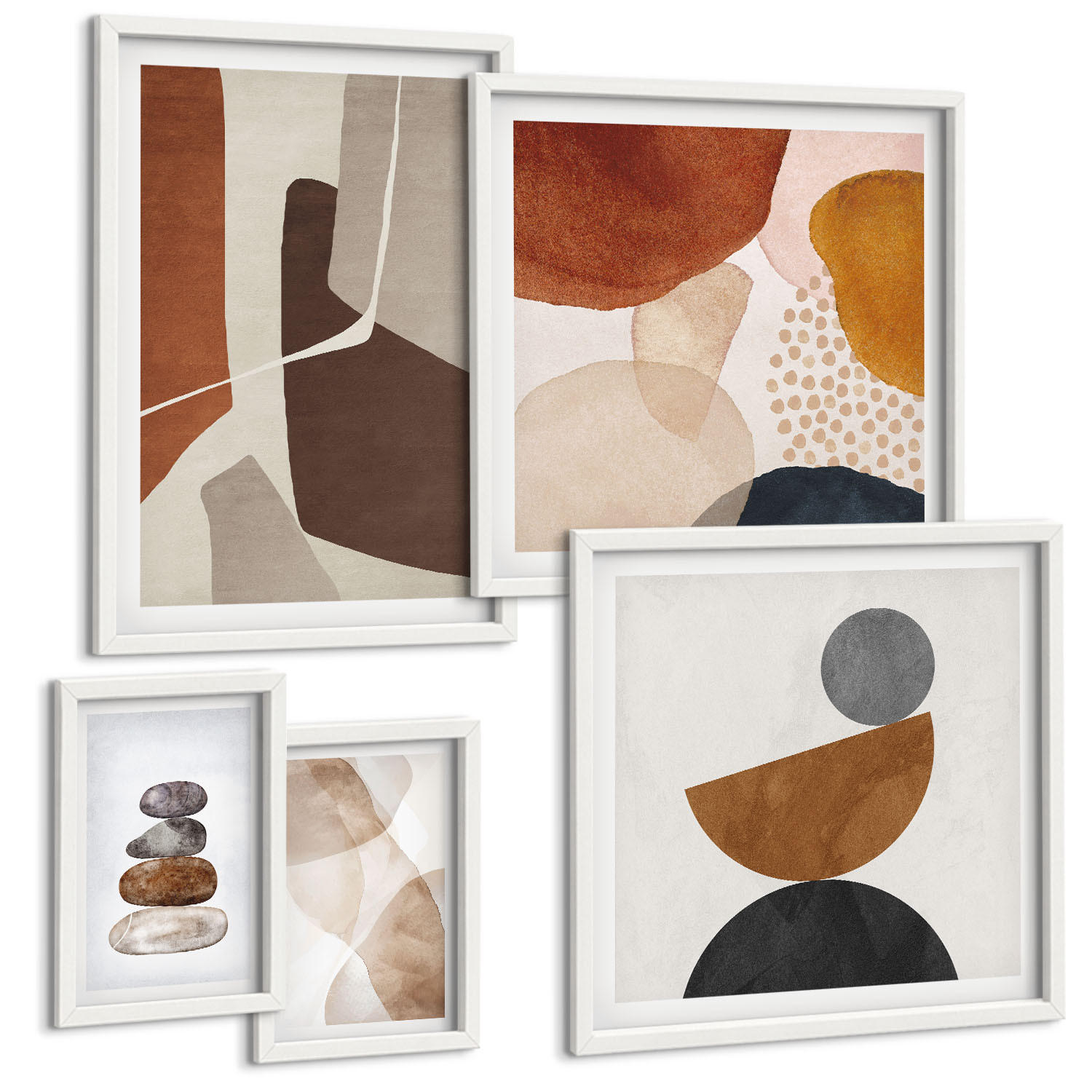 BILDER SET 5er Set - 50x50 cm & 20x30 cm & 40x60 cm Weißer Rahmen - Abstrakte Malerei Dekorationen - Weiß, Kunststoff (40/60cm) - TULUP