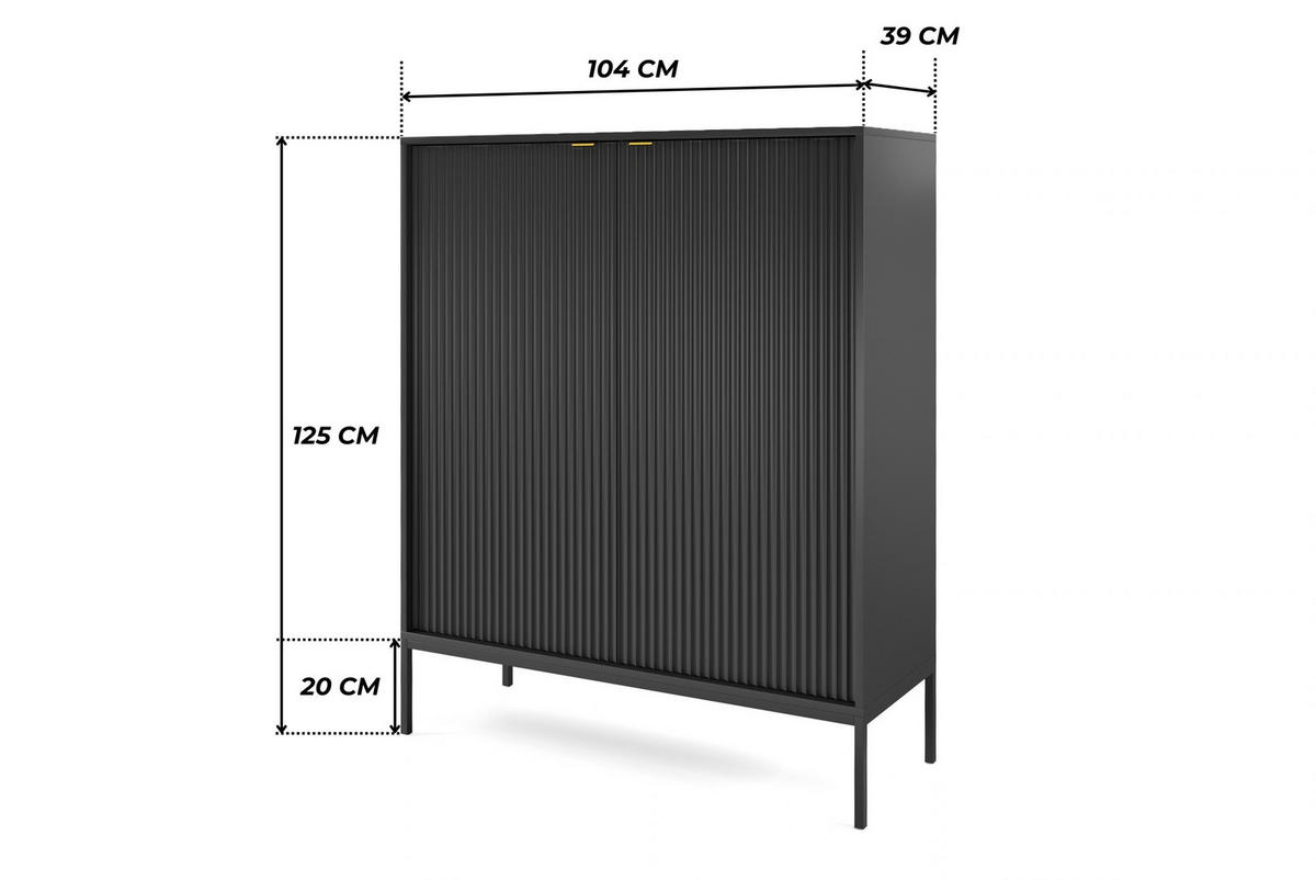 SCHWARZE Moderne Geriffelte Hochkommode KIOTO KW2D (Schwarzes Gestell, Soft-Close Türen) - Goldfarben/Schwarz, Holz/Holzwerkstoff (104/125/39cm) - Ravio