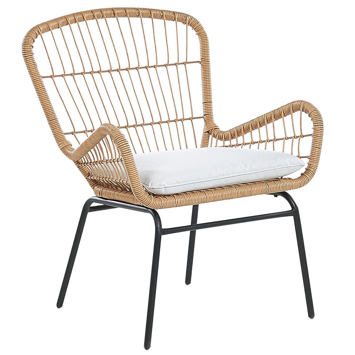 BALKONSET 2-Sitzer Rattan natürlich Auflagen hellgrau Labico - Beige/Schwarz, Kunststoff - Beliani