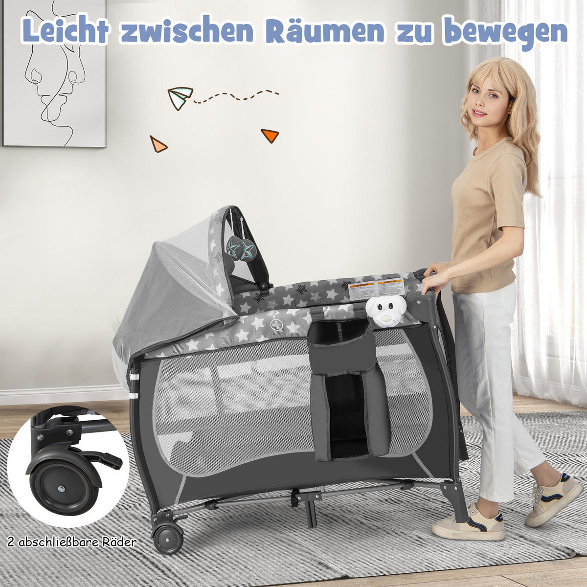 BABYBETT Grau - Grau, Textil - COSTWAY