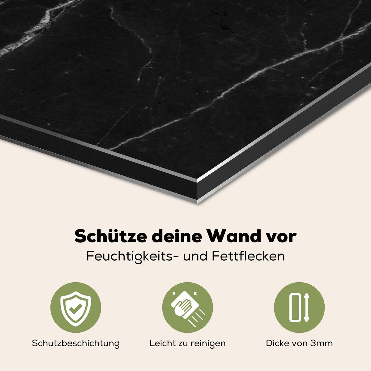 SPRITZSCHUTZ KÜCHE Schwarz - Marmor 80x55 cm - Schwarz, Metall (80/0.3/55cm) - MuchoWow