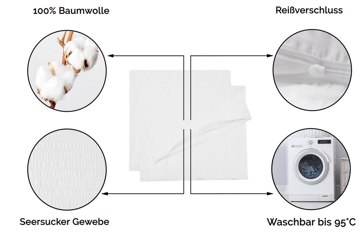 KISSENBEZUG, 2er-Set, 40x80 cm, 100% Baumwolle, Weiß - Weiß, Textil (40/80cm) - Zollner