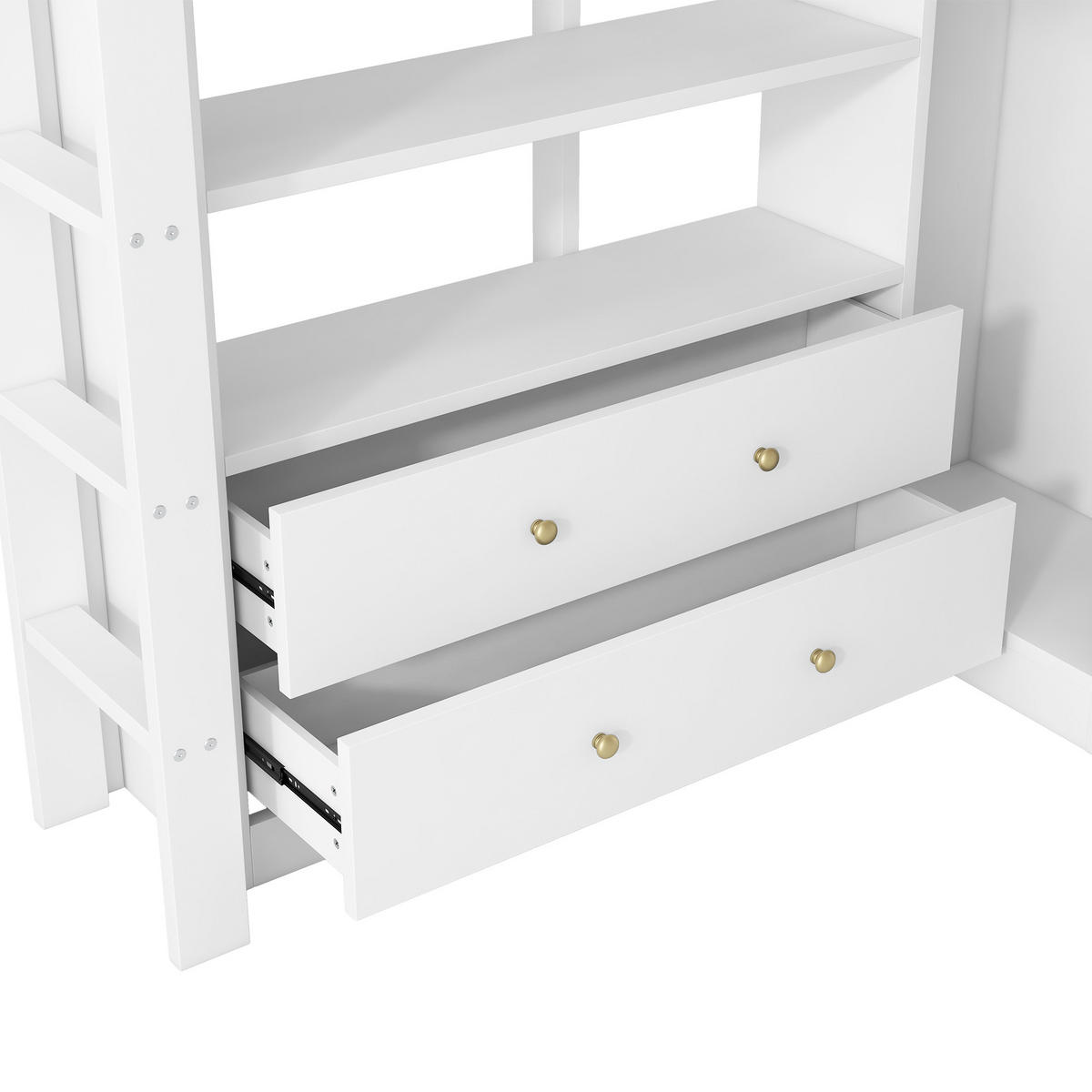 HOCHBETT 140/200 cm in Weiß mit 2 Schubladen, Regal, LED und USB Massivholz & MDF - Weiß, Holz/Holzwerkstoff (140/200cm) - CHICFURN