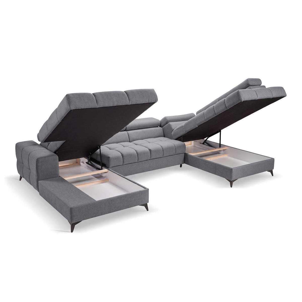 ECKSOFA PUDDING U Links mit Schlaffunktion 125x260 Velours Dunkelgrau - Dunkelgrau/Schwarz, Holz/Textil (203/350cm) - Muffo