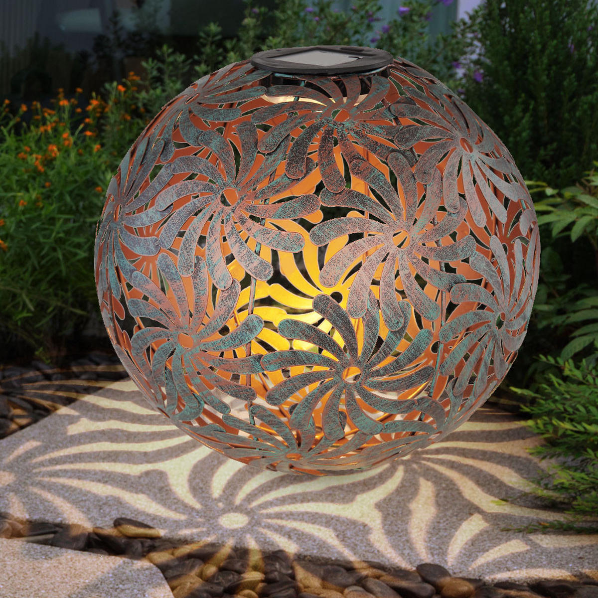 LED SOLAR-STECKLEUCHTE Kugel Antik-Gold - Goldfarben, Metall (26/26/37cm) - Globo Lighting