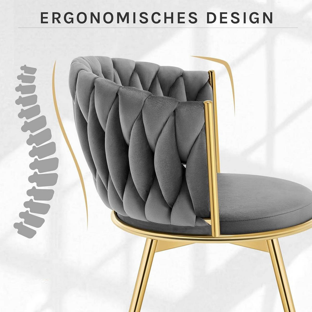ESSZIMMERSTUHL 2er Set, drehbar, Samt, Dunkelgrau - Dunkelgrau/Goldfarben, Textil/Metall (60.5/78/59.5cm) - Woltu
