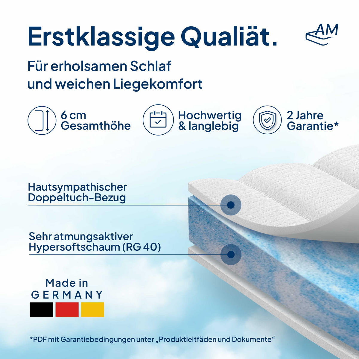 HYPERSOFT TOPPER 80/210 cm - 6cm Höhe & Toledo Bezug - Weiß, Textil (80/210cm) - AM Qualitätsmatratzen