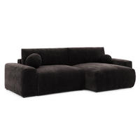 ECKSOFA Puffy mit Schlaffunktion und Bettkasten - besonders weich und puffig aus Braun Stoff mit Chenillestruktur - Ottomane rechts - Schwarz/Braun, Holz/Kunststoff (266/138cm) - S-Style Möbel