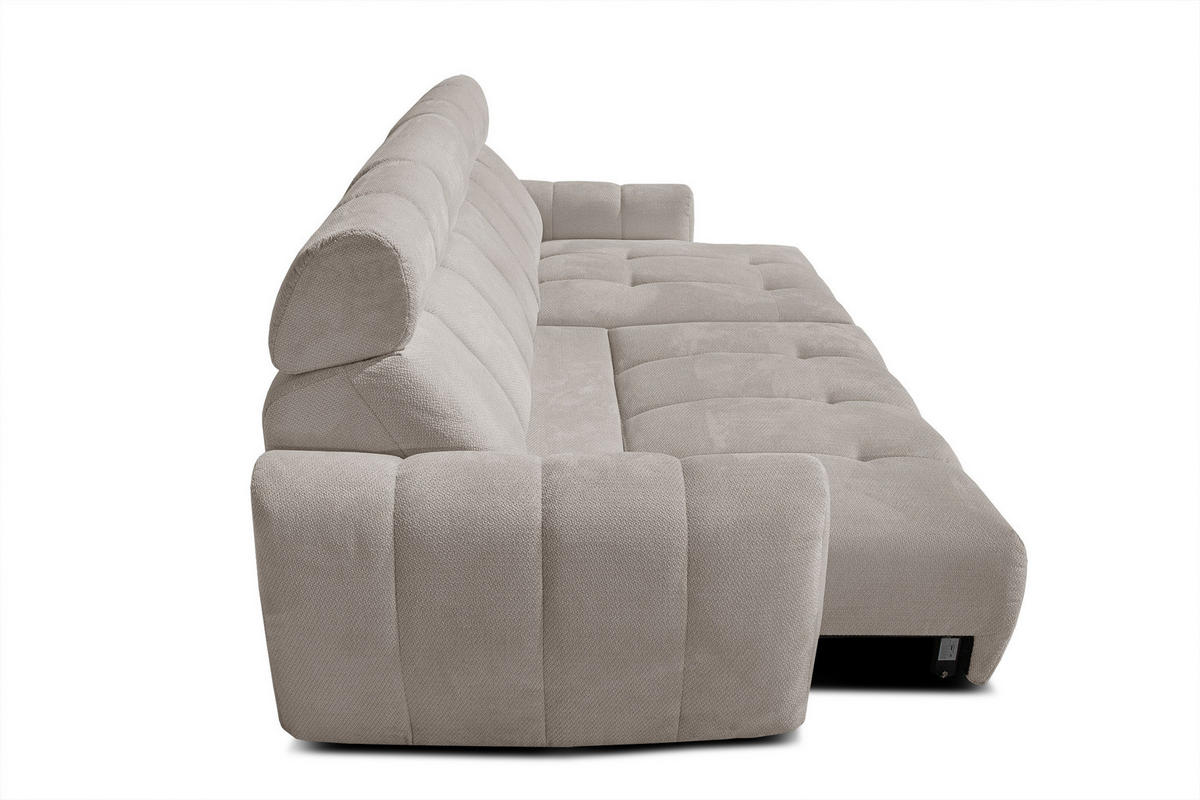 ECKSOFA KIMI 3-Sitzer, ausziehbarer Sitz, verstellbare Kopfstützen, beige - Beige/Schwarz, Holzwerkstoff/Textil (270/160cm) - Courtois Laville