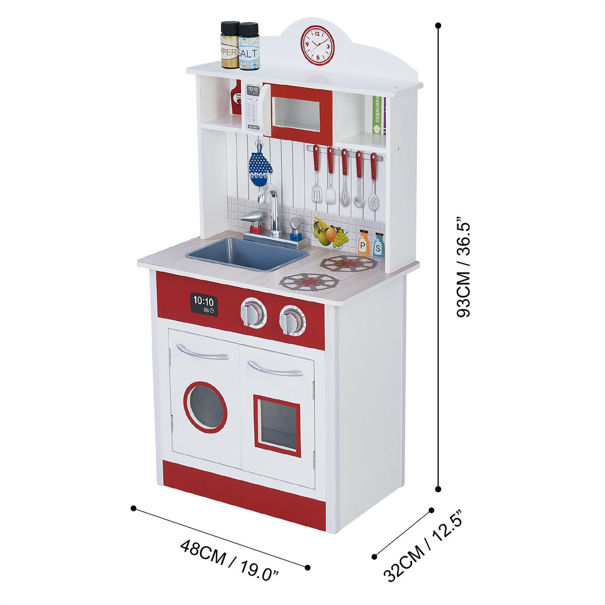 KINDERKÜCHE Spielküche, Rot/Weiß, 93cm - Rot, Holzwerkstoff (48/32/93cm) - Teamson Kids