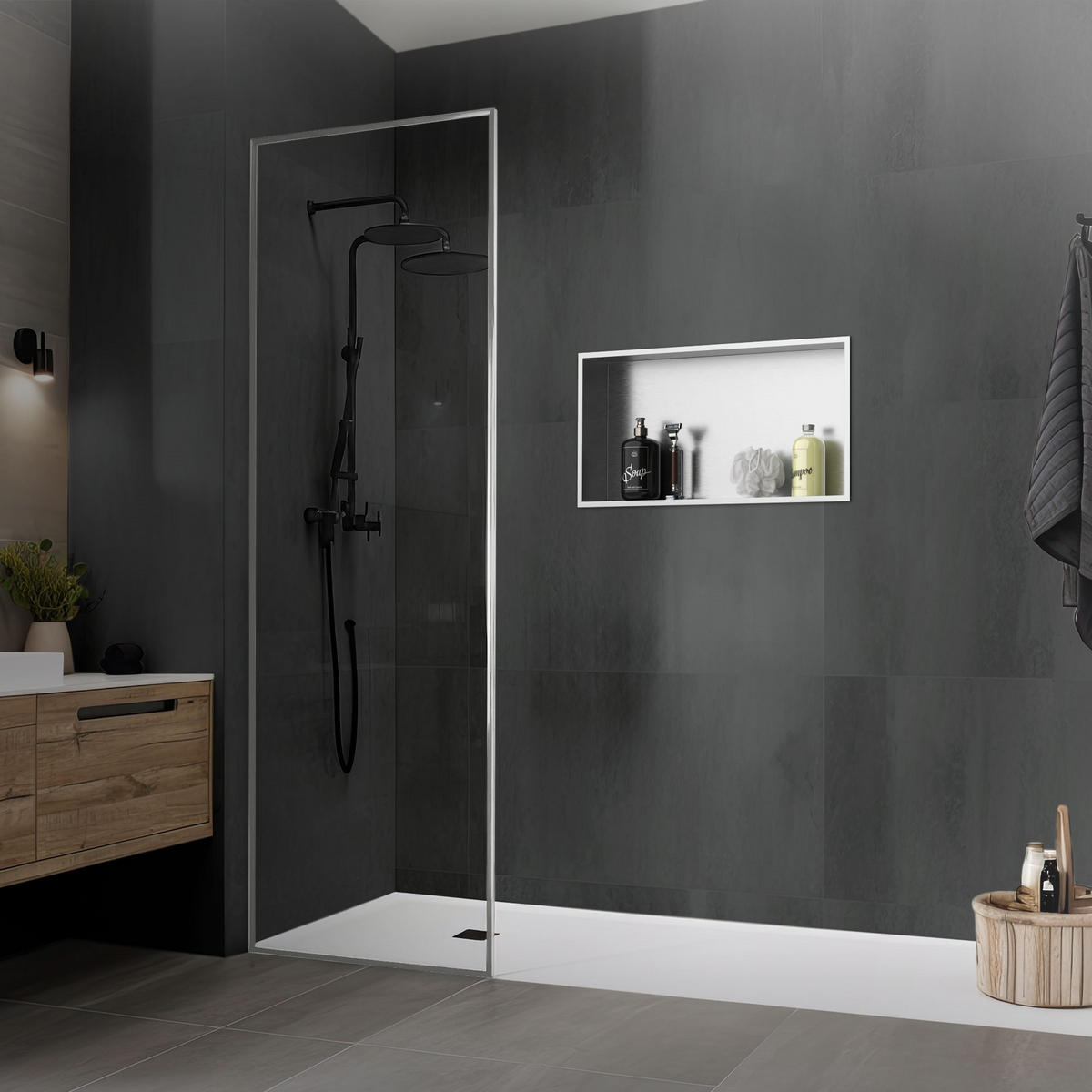 DUSCHNISCHE Silber 60/30 cm - Silberfarben, Metall (32/10/62cm) - LuxeBath