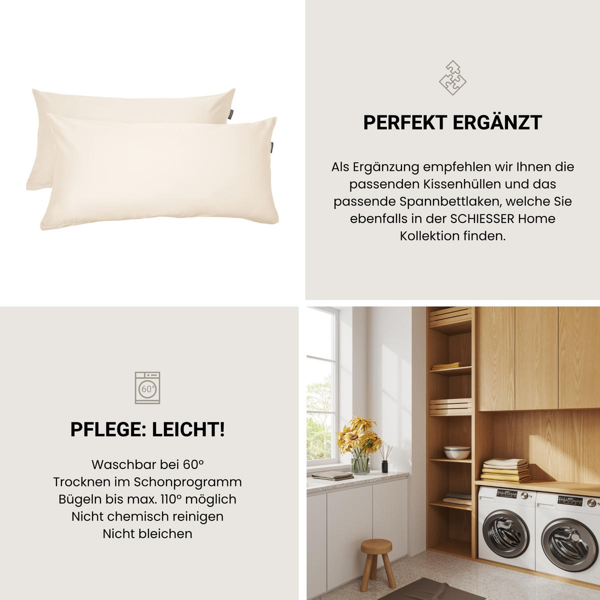 BETTWÄSCHESET Ella - Baumwollsatin - 2-teilig - 135 x 200 cm - Perlmutt - Creme, Textil (135/200cm) - SCHIESSER