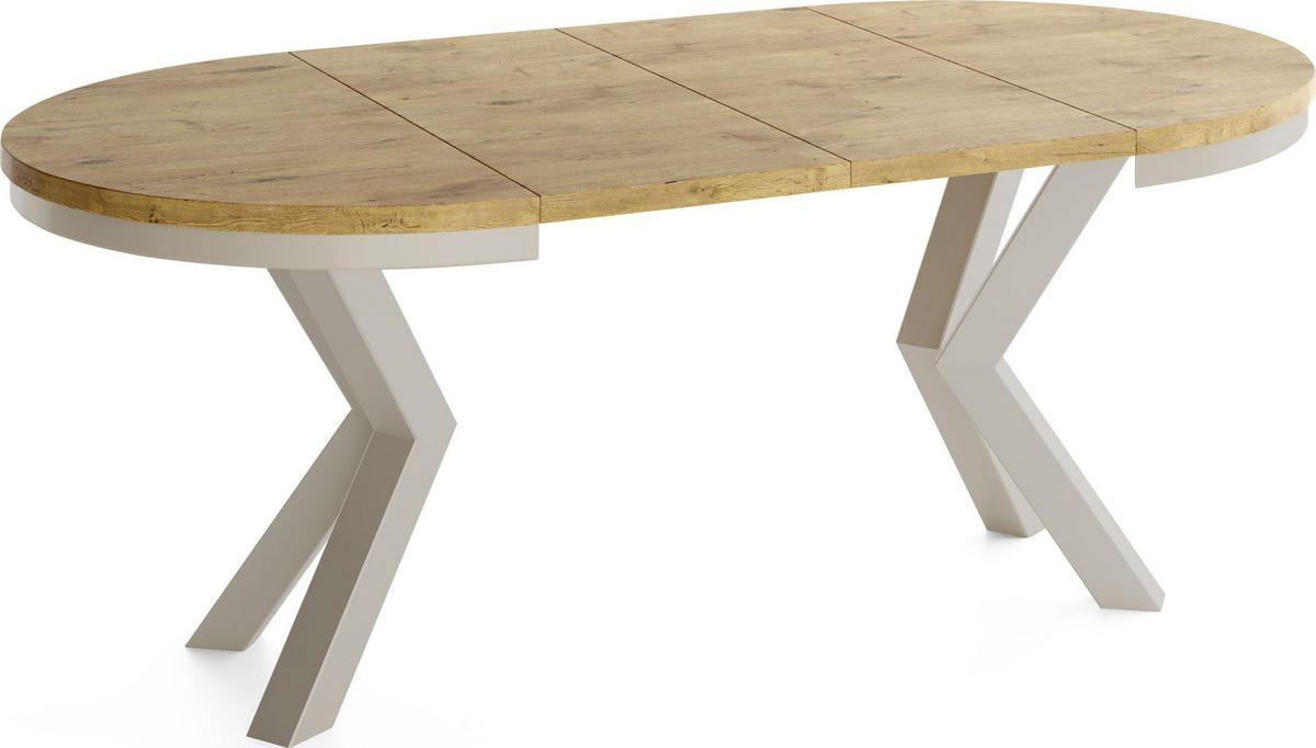 ESSTISCH Clara grau-beige runder ausziehbarer, Lancelot Eiche 120-200/120/76 cm - Eichefarben/Grau, Holzwerkstoff/Metall (120/120/76cm) - WFL GROUP