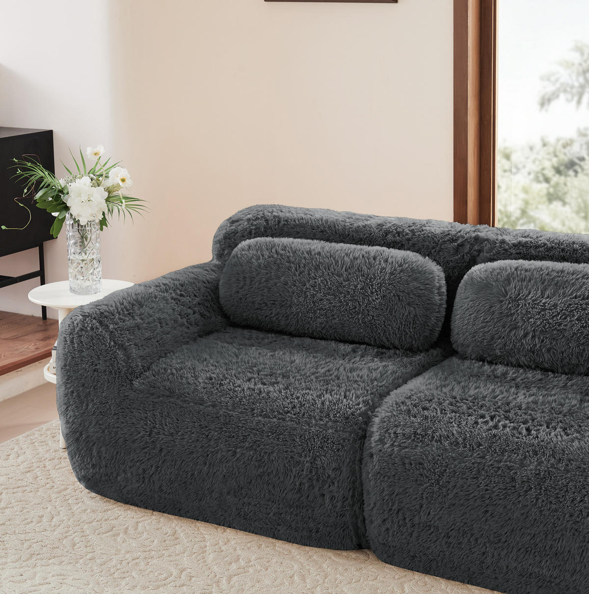 SOFA modular 3-Sitzer Plüsch Grey - Grau, Textil (291/73/104cm) - IVMEU
