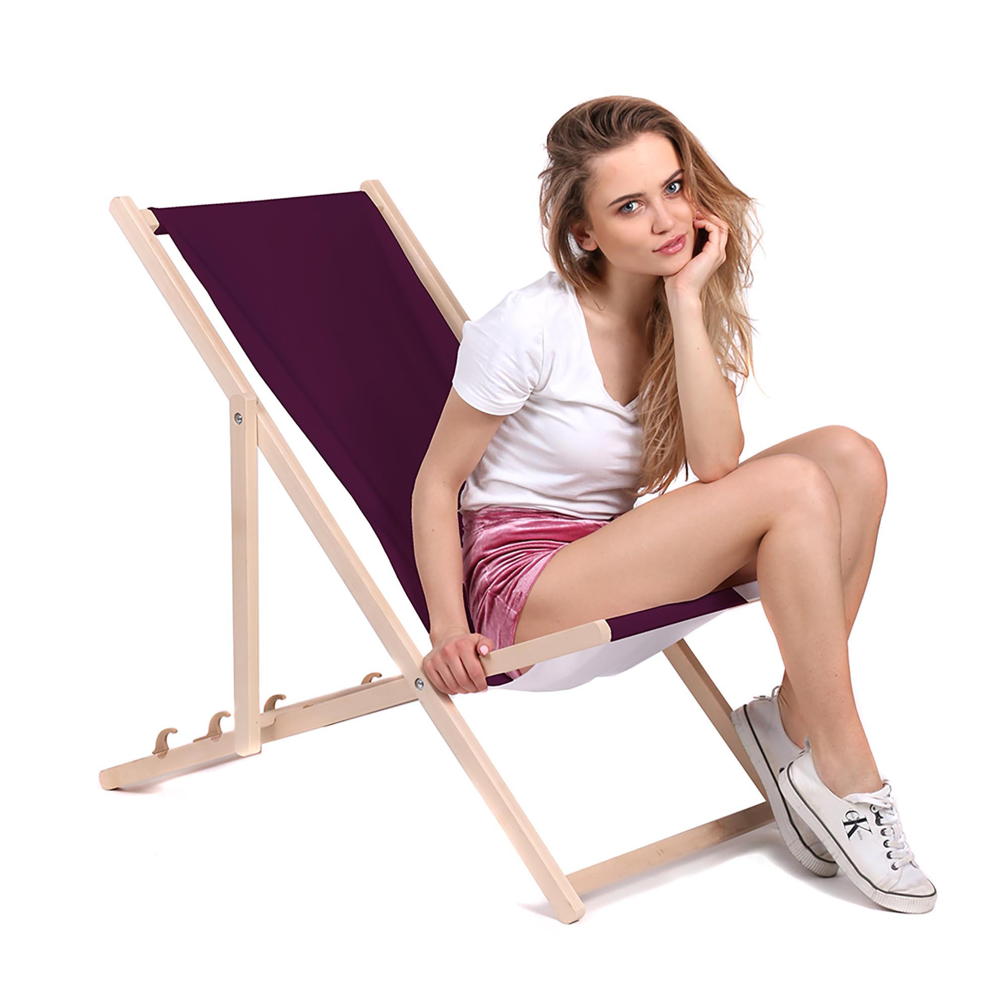 HOLZLIEGESTUHL klappbar Buchenholz Plum M - Dunkelrosa/Violett, Holz (54/85/92cm) - Dreamroots