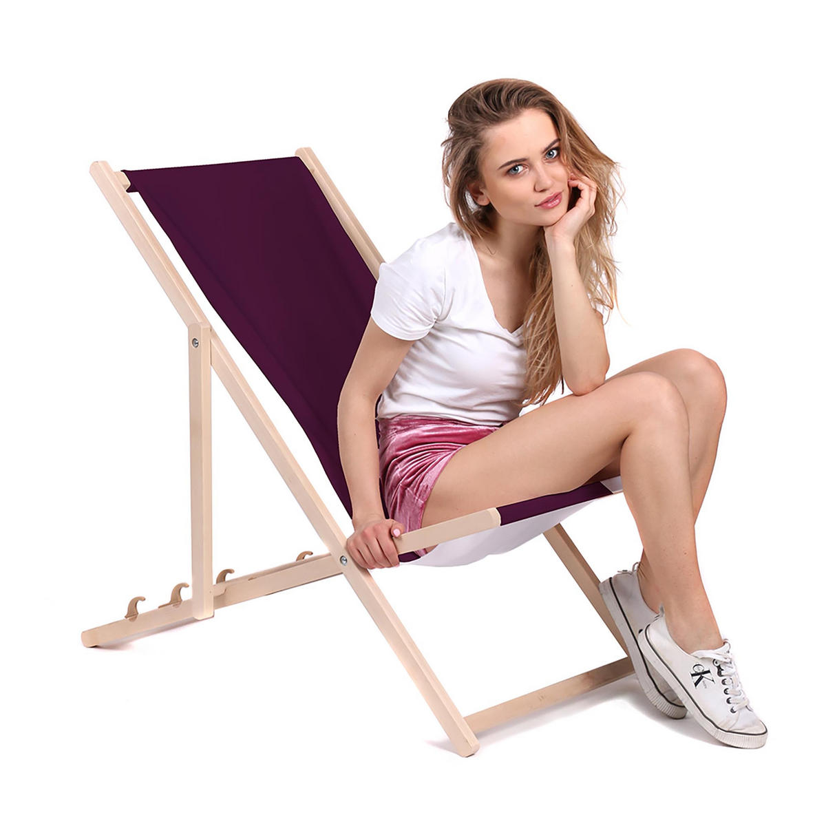 HOLZLIEGESTUHL klappbar Buchenholz Plum M - Dunkelrosa/Violett, Holz (54/85/92cm) - Dreamroots