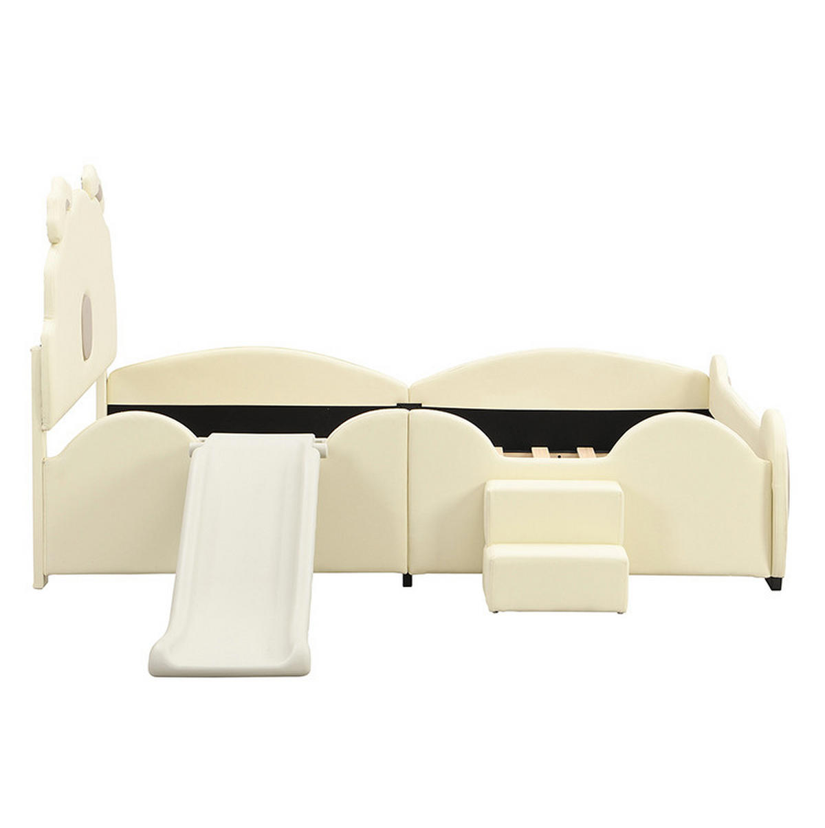 DETSKÁ posteľ 140/200 cm béžová s šmykľavkou a rebríkom z PU a MDF - béžová, plast (140/200cm) - OKWISH
